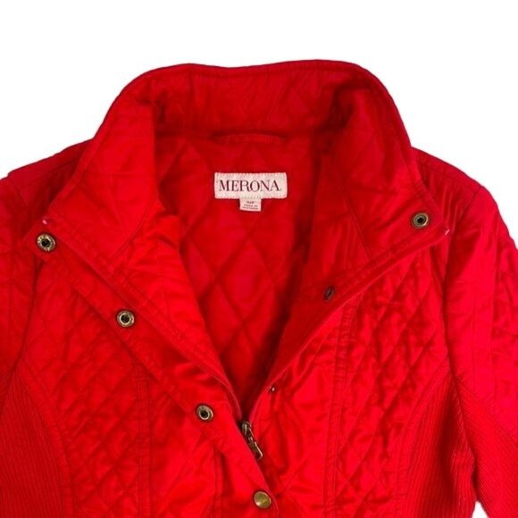 MERONA Women’s Jacket Small S Quilted Red Coat Full Zip Sweater Stretch - Picture 2 of 3